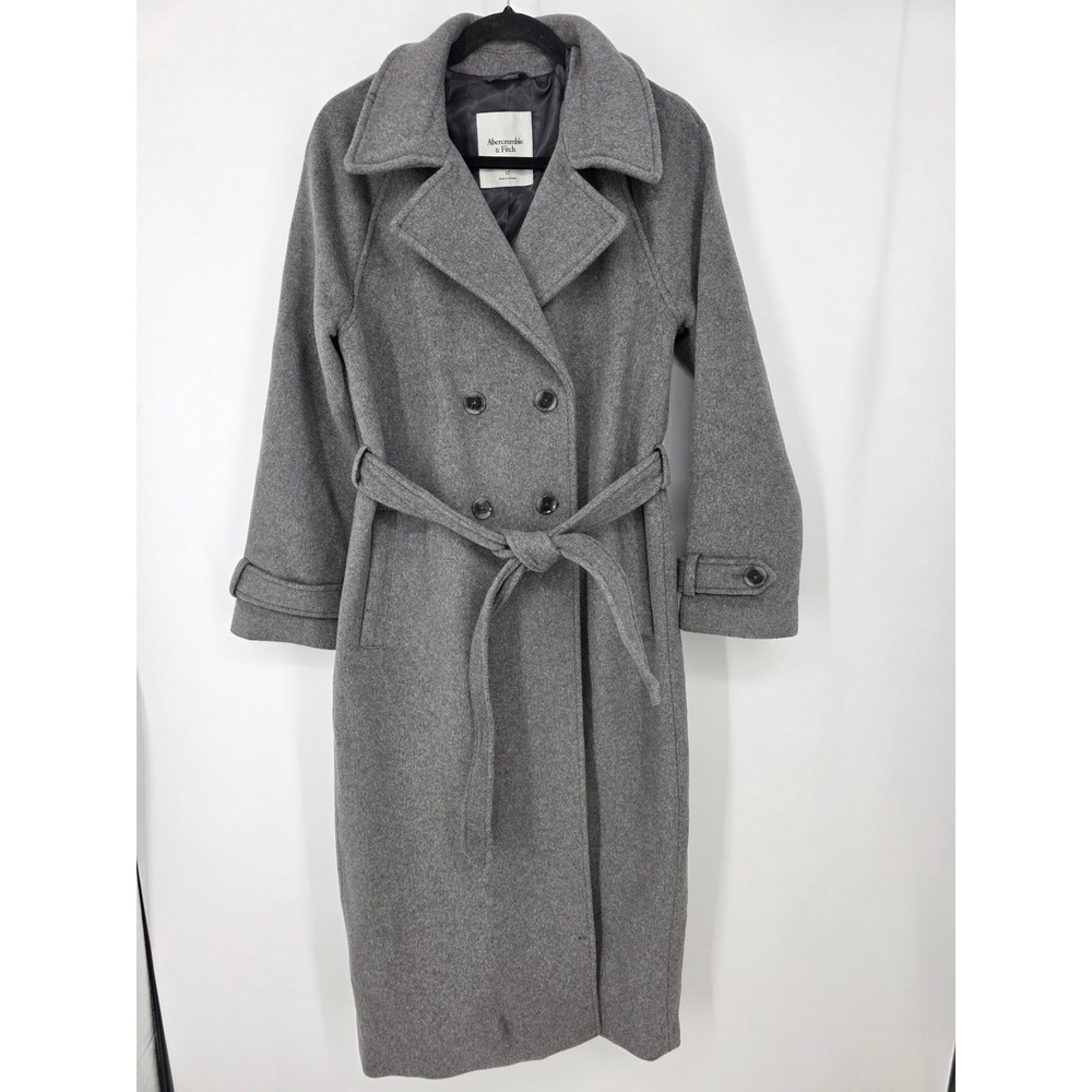 Abercrombie & Fitch Grey Wool Blend Double Breasted Belted Coat Tall Small ST - Picture 1 of 6